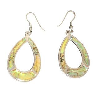 Abalone Shell Teardrop Dangle Earrings With Silver-Tone Frame